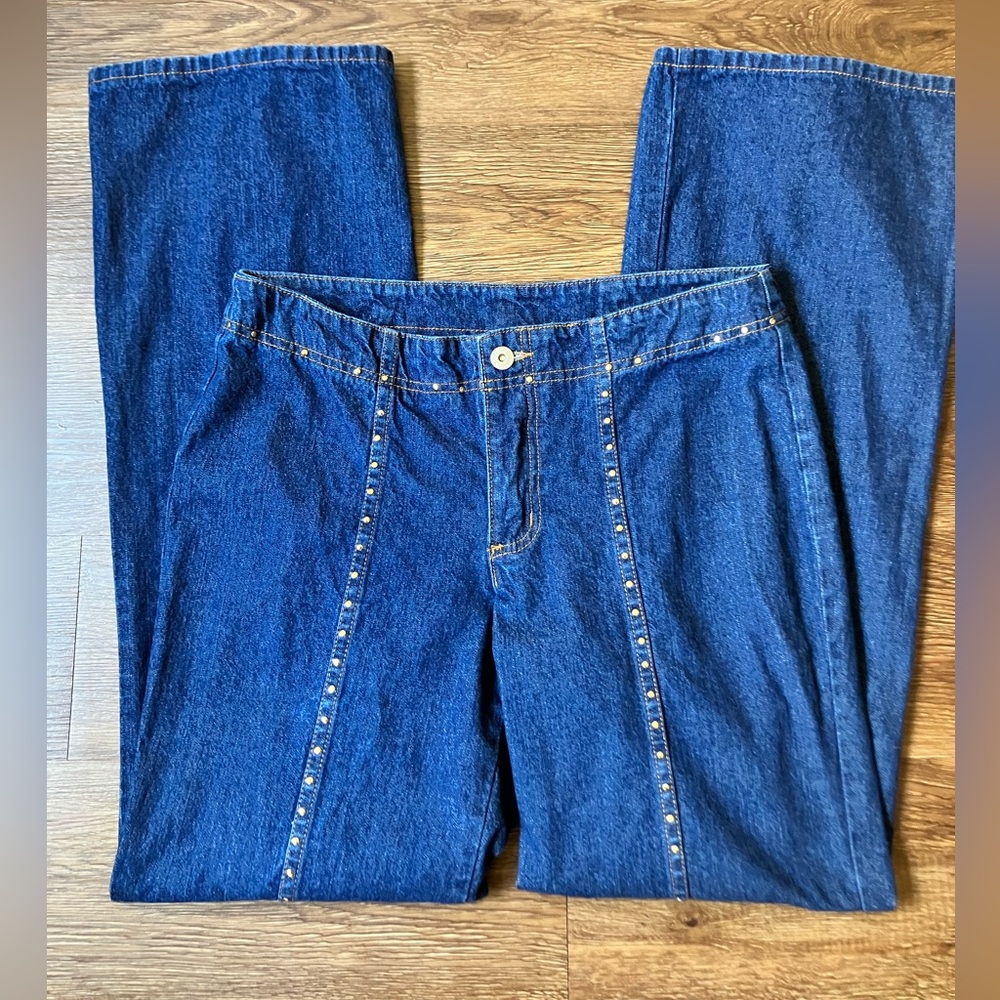 Vintage '80s Carabella Boom Boom Studded Flare Jeans Blue Denim Cotton Medium - Picture 2 of 12